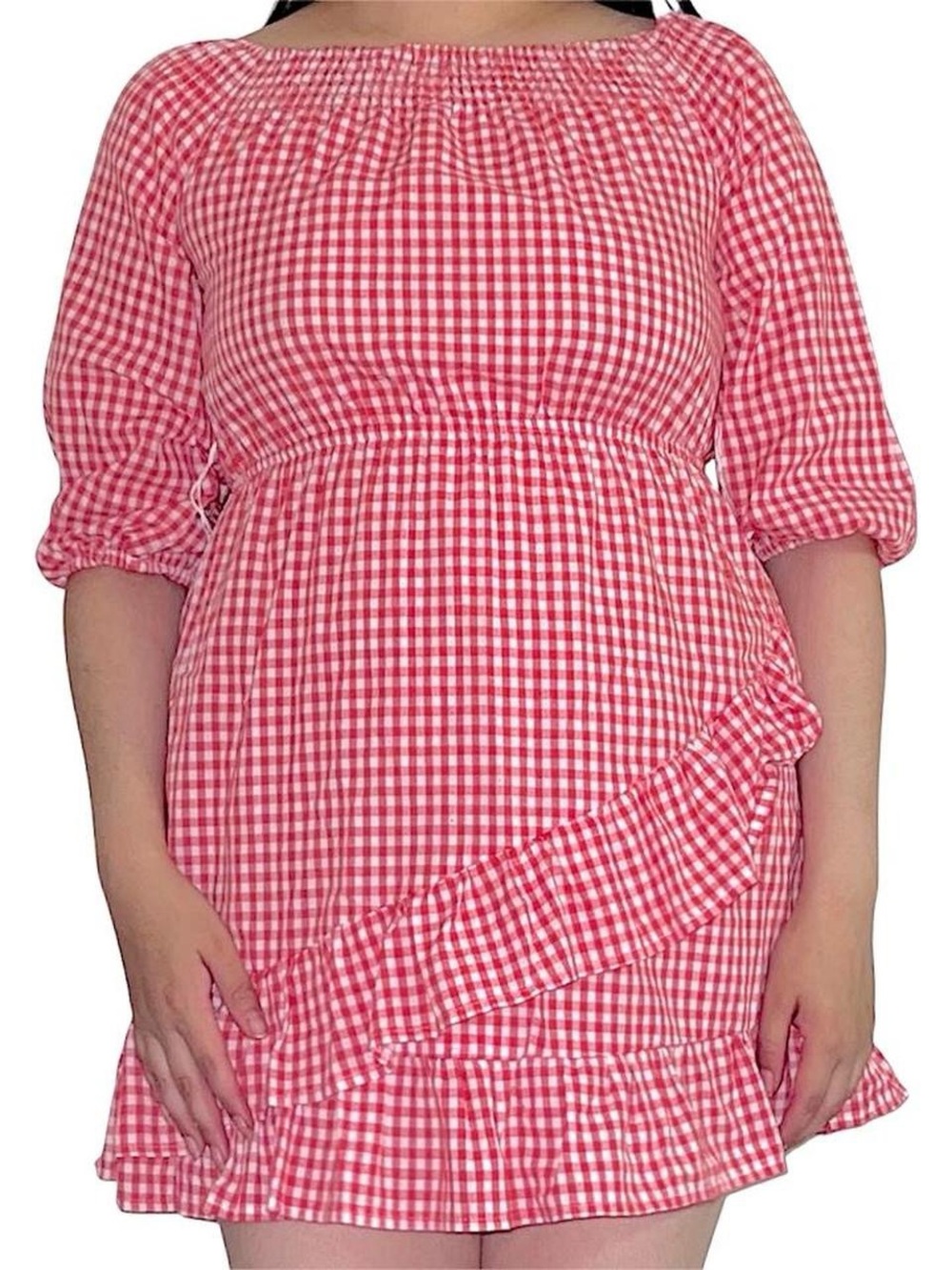 Red gingham mini dress.